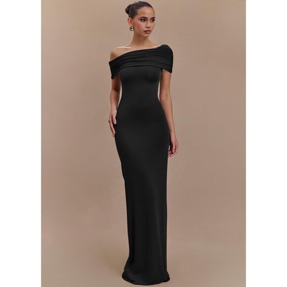Women's Elegant Off Shoulder Maxi Dress Sleeveless Bodycon Evening Wear - Picture 5 of 5